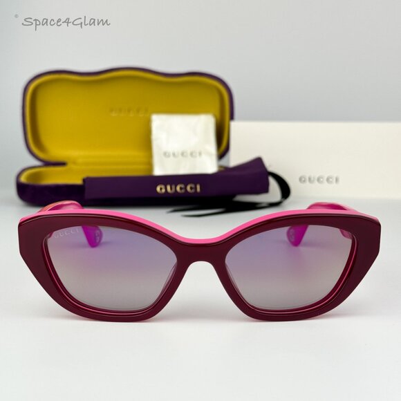 BRAND NEW Gucci GG1638S 003 Burgundy Red Mirrored Women Cat Eye Sunglasses - Picture 1 of 9
